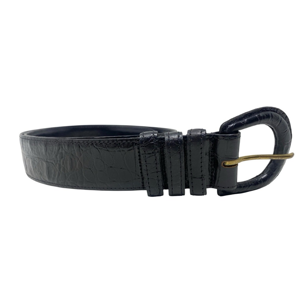 Cipriani Womens Italian Alligator Calfskin Belt Black Leather Wrapped Buckle - M